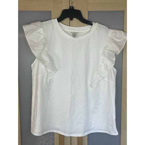 A New Day Flutter Sleeve Blouse Sz 2XL White Women's Casual Summer Top Beach - Picture 1 of 3